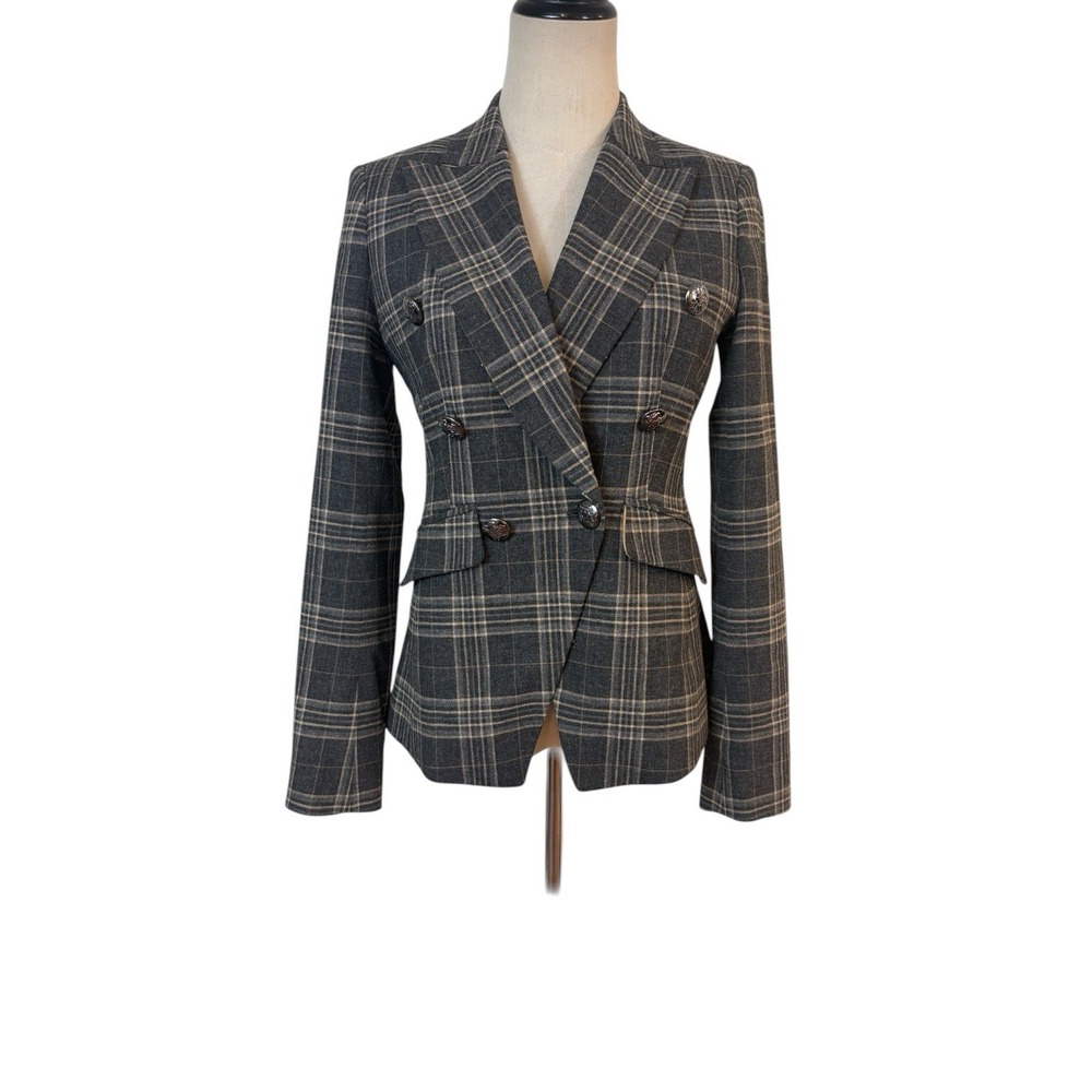 Banana Republic Plaid Double Breasted Blazer Sz 0 Dark Academia Preppy Fitted